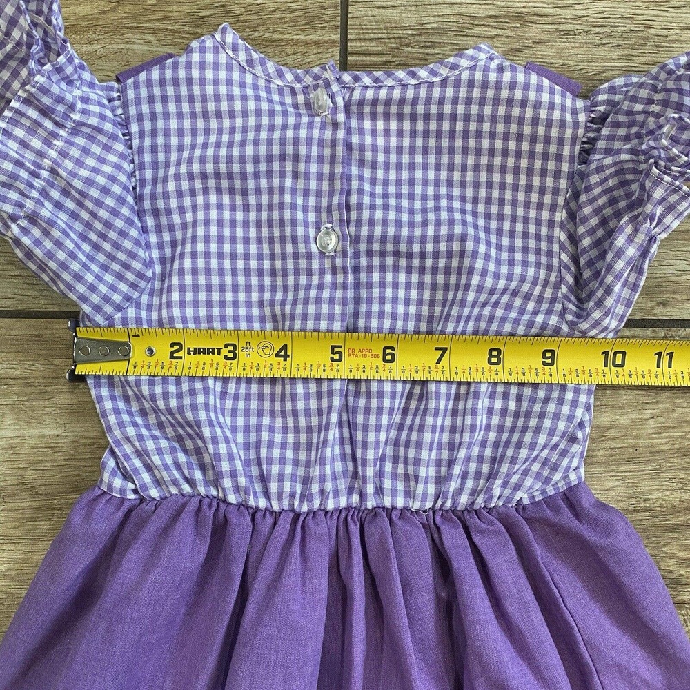 Vintage Sears Dress Baby Girl 4 Toddler Purple White Checkered USA Made Smocked - Picture 7 of 10